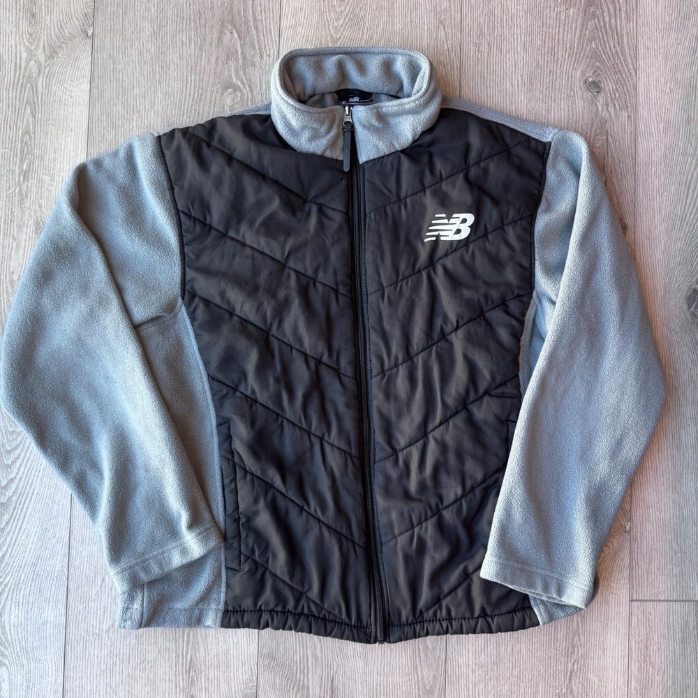 New Balance Mens Hybrid Quilted Fleece Full Zip Jacket Gray Black Large RN130893